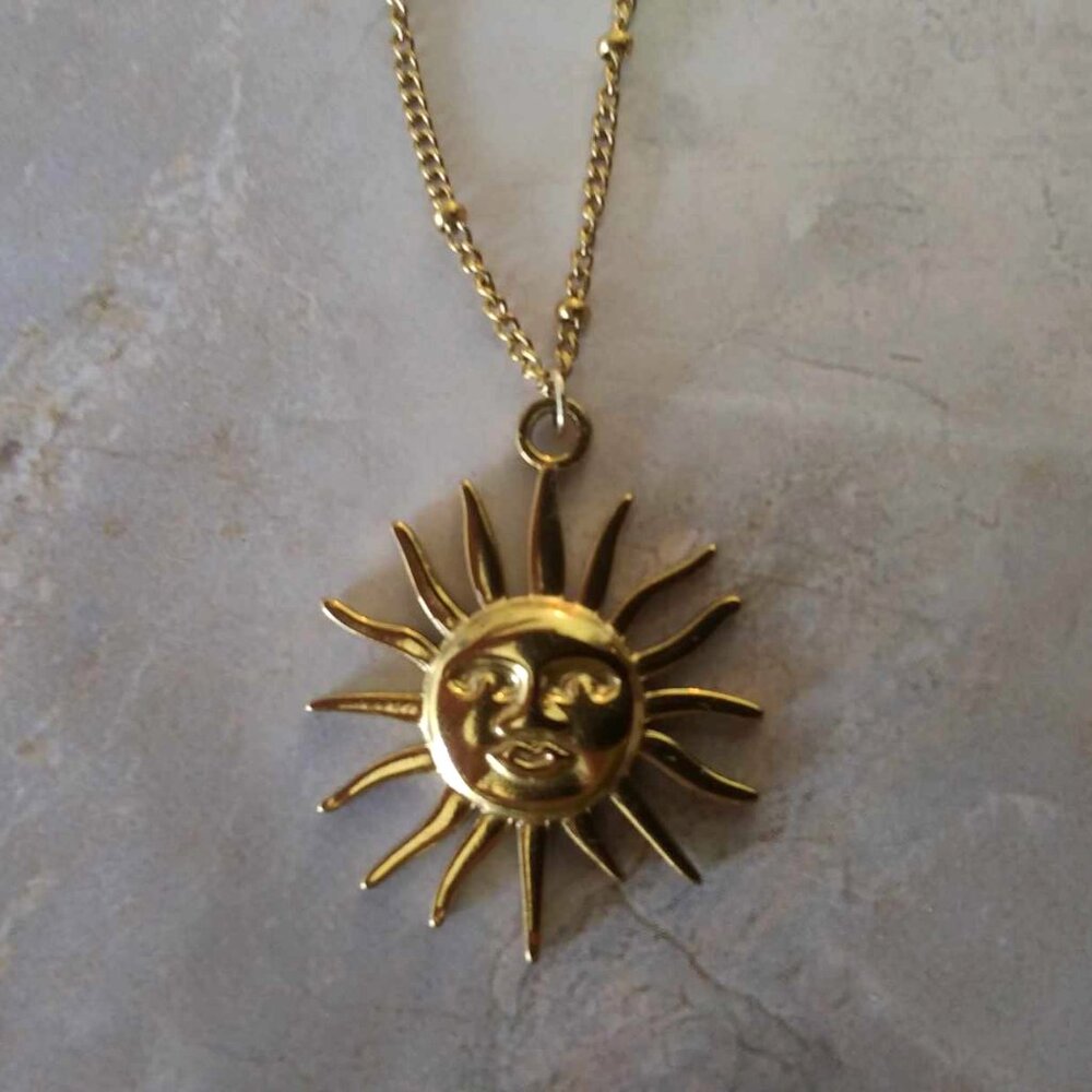NEW Sun Face Gold Necklace